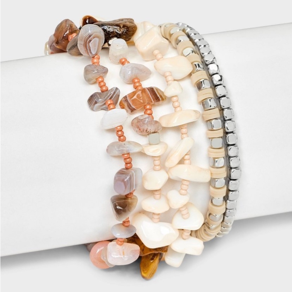 Stretch Bracelet Semi Precious Jade/ Agate/Turquoise Set 5pc - Universal Thread